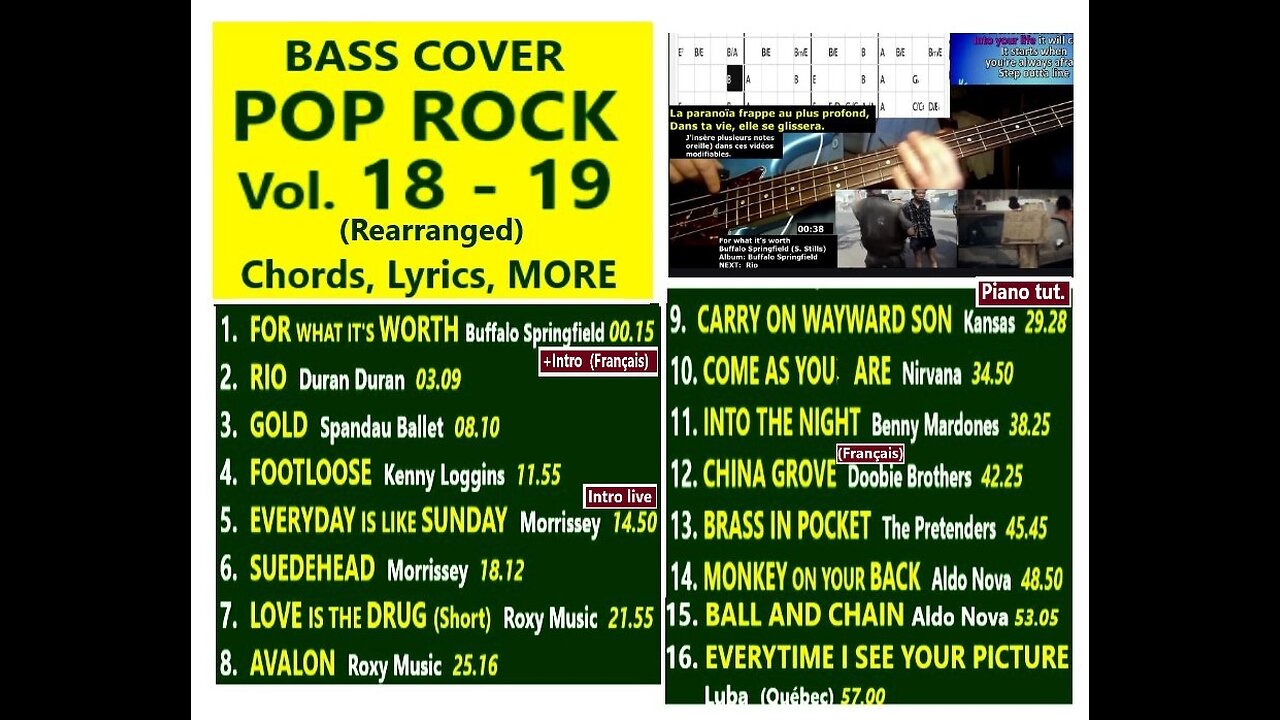 Bass cover POP ROCK Vol. 18-19 +MORE links __ Chords, Lyrics, MORE