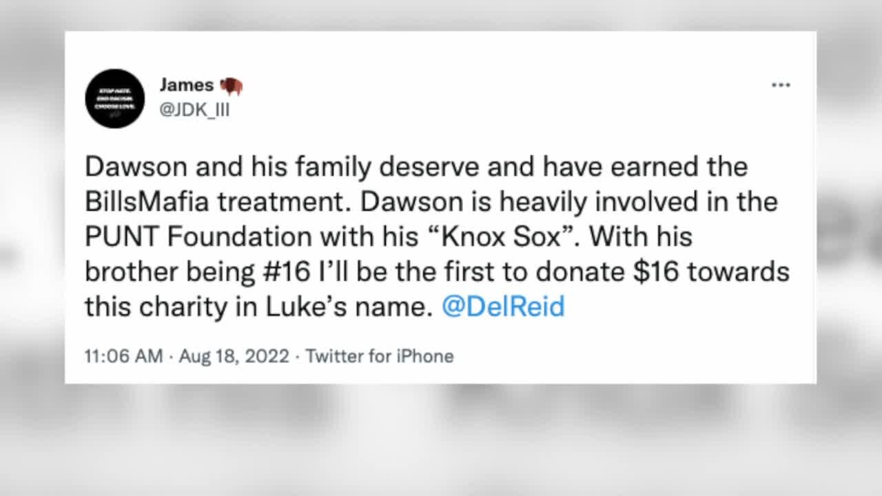 Buffalo Bills fans donating to PUNT Pediatric Cancer Collaborative in honor of Luke Knox