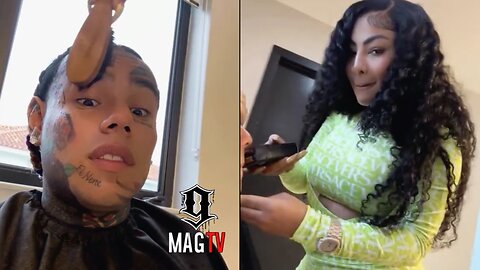 6ix9ine's New Side Piece Yailin Tries To Cut His Eyebrows Off! 😂