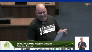 No dia 08/12/21, o SGT FERREIRA do grupo #NATADASPRAÇAS é convidado a fazer um discurso na ALERJ.