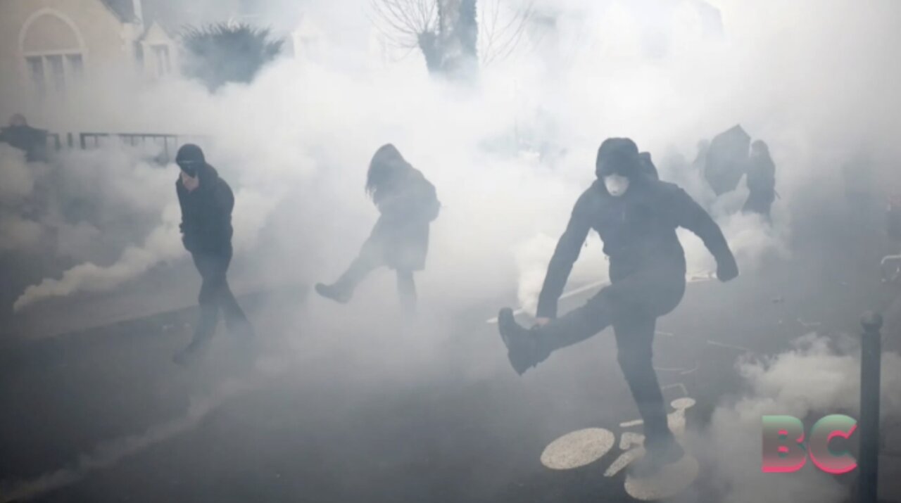 French pension protesters occupy finance firm, torch restaurant favored by Macron