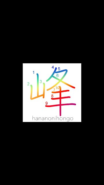 峰 - summit/peak - Learn how to write Japanese Kanji 峰 - hananonihongo.com