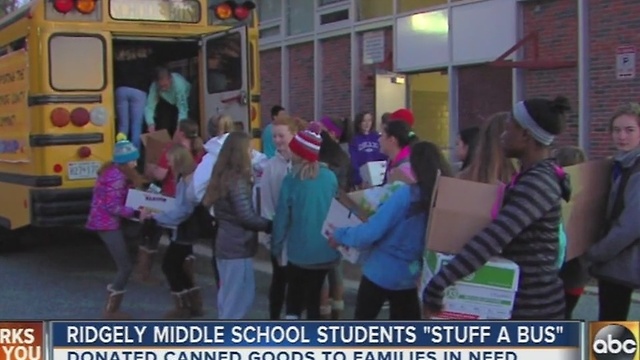 Ridgely Middle School students collect canned goods to 'Stuff a Bus'