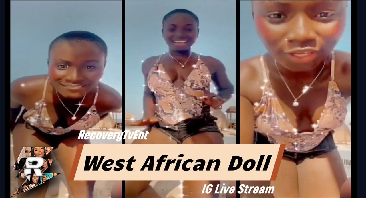 West African Doll dancing in bikini with jeans shorts