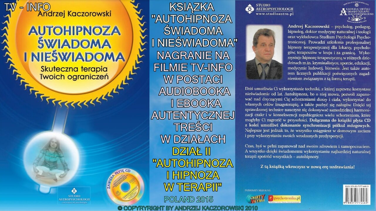 AUDIOBOOK - AUTOHIPNOZA -DZIAŁ II ,,AUTOHIPNOZA I HIPNOZA W TERAPII,,NAGRANIE NA FILMIE KSIĄŻKI TV-INFO ,,NAGRANIE NA FILMIE KSIĄŻKI TV-INFO