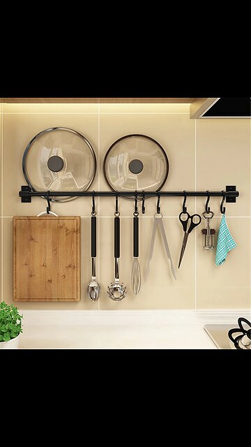 Wall Mounted Kitchen Hook Rack Free Punching Wall Hangers Rail Kitchen Utensils Rack
