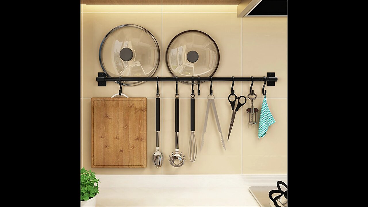 Wall Mounted Kitchen Hook Rack Free Punching Wall Hangers Rail Kitchen Utensils Rack