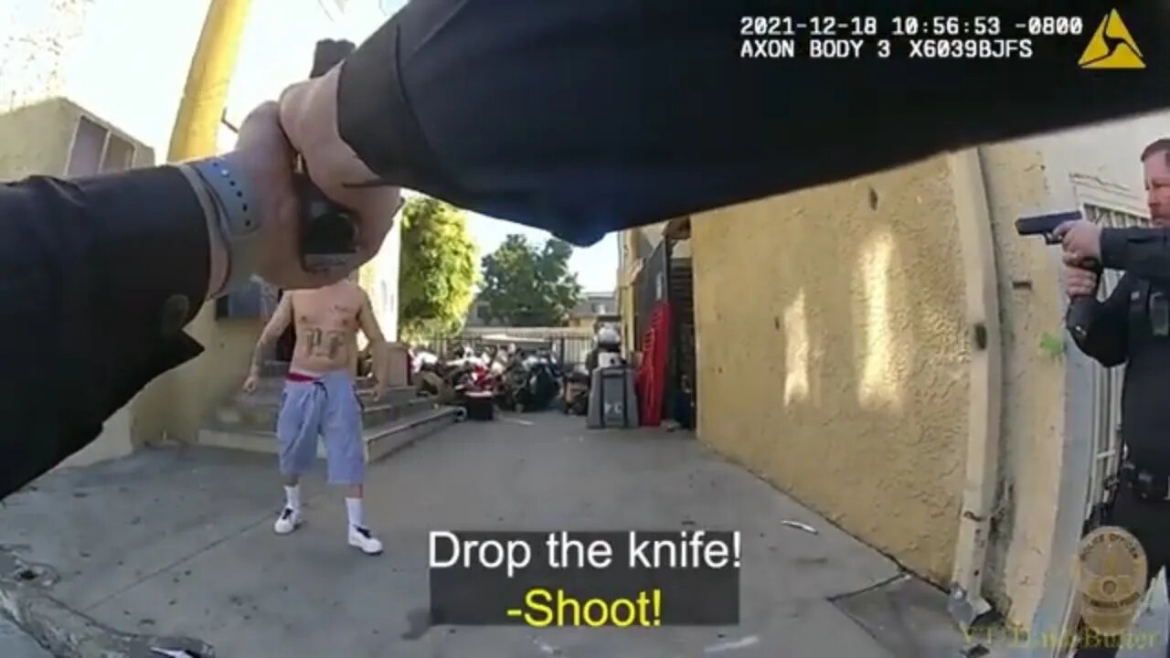 Rosendo Olivio is fatally shot when advancing towards LAPD officers with a knife