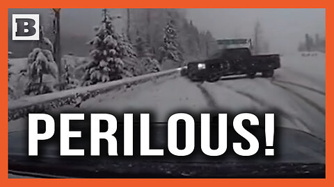 Perilous! Four-Wheel-Drive Truck Slips and Slides Onto Roadside During Icy Conditions