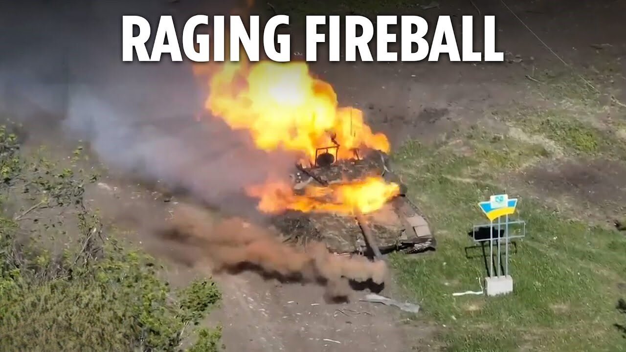 Russian tank bursts into flames in Ukraine drone attack as Zelensky pleads for more help