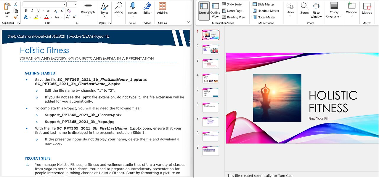 SAM Project 1b PowerPoint Module 03 Inserting WordArt, Charts, and Tables: Holistic Fitness