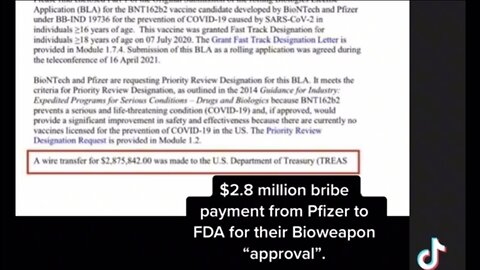 $2.8 Million Bribe Payment from Pfizer to FDA for Their Bioweapon "Approval"