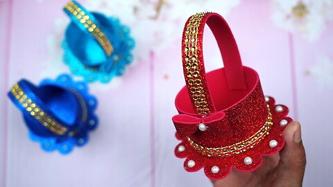 How to Make Basket Step by Step || DIY Handmade Basket Making || Glitter Foam Sheet Craft