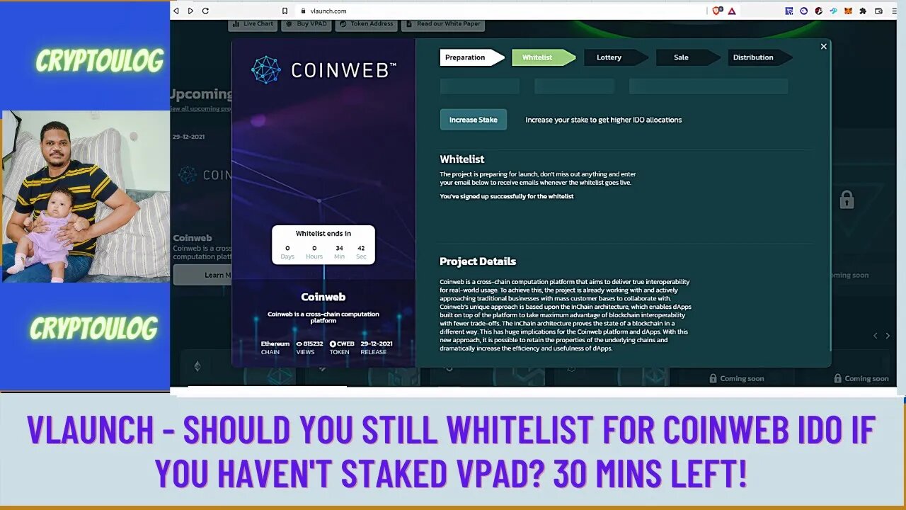 Vlaunch - Should You Still Whitelist For Coinweb IDO If You Haven't Staked VPAD? 30 Mins Left!