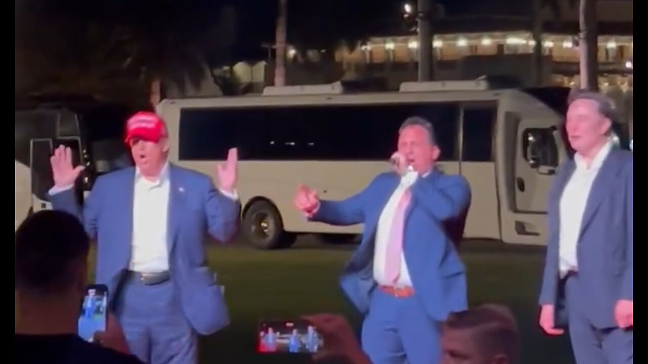 President Trump, Elon Musk, and Chris Macchio sing God Bless America at the Mar a Lago