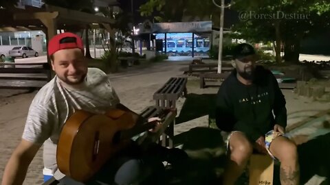 Late night jamming session on the beach side of Brazil.