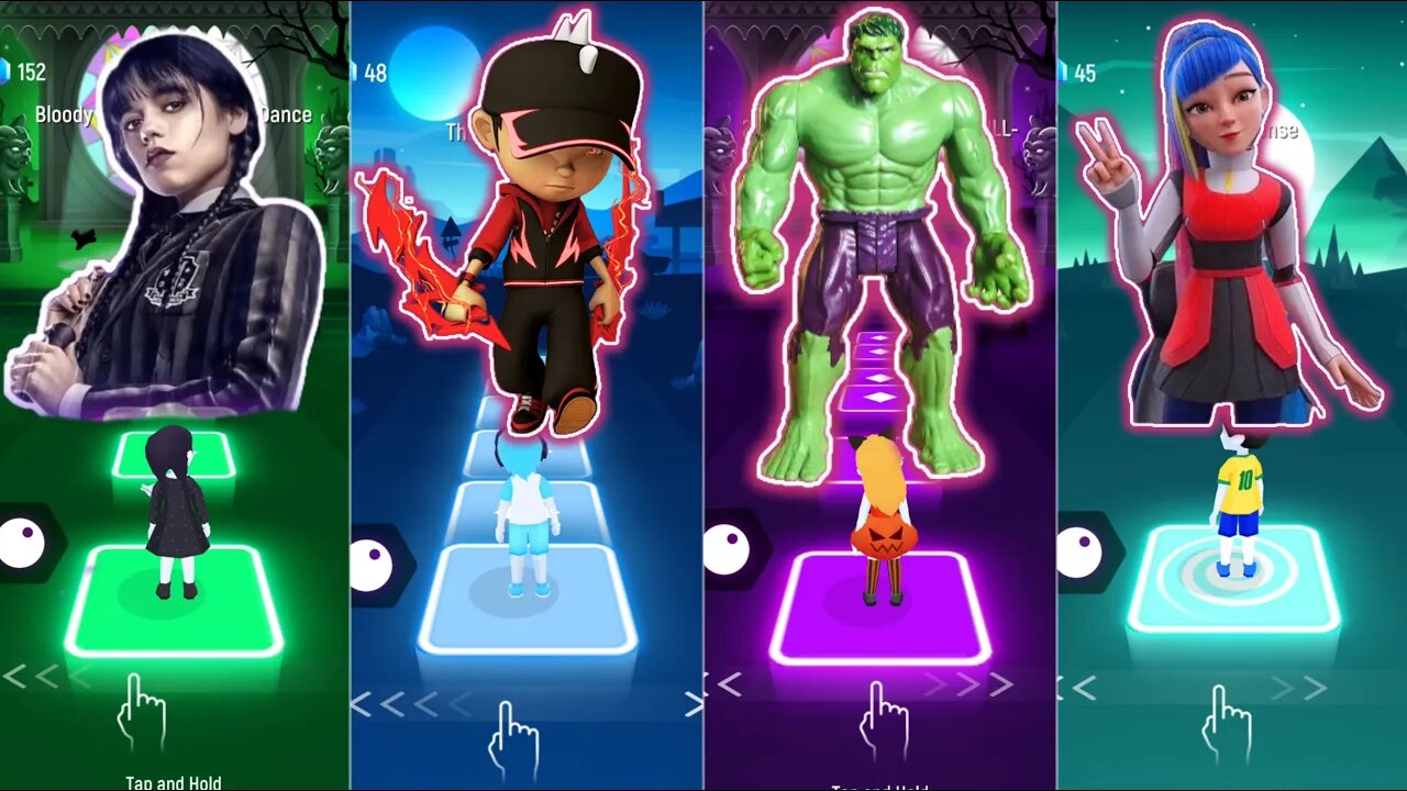 BOBOIBOY VS HULK VS WEDNESDAY VS ALICIA | Tiles Hop