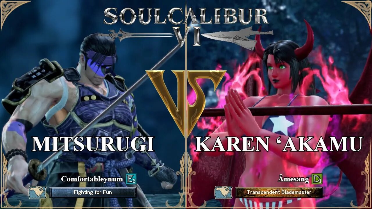 Mitsurugi (Comfortableynum) VS Karen ‘Akamu (Amesang) (SoulCalibur VI — Xbox One Ranked)