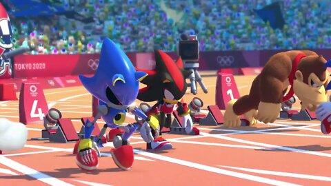 Three way battle in relay racing on mario & sonic olympics dream racing