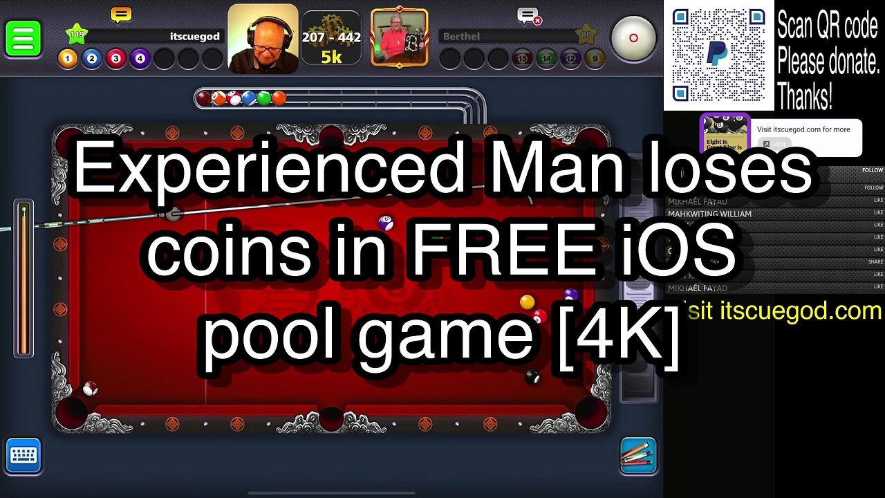 Experienced Man loses coins in FREE iOS pool game [4K] 🎱🎱🎱 8 Ball Pool 🎱🎱🎱