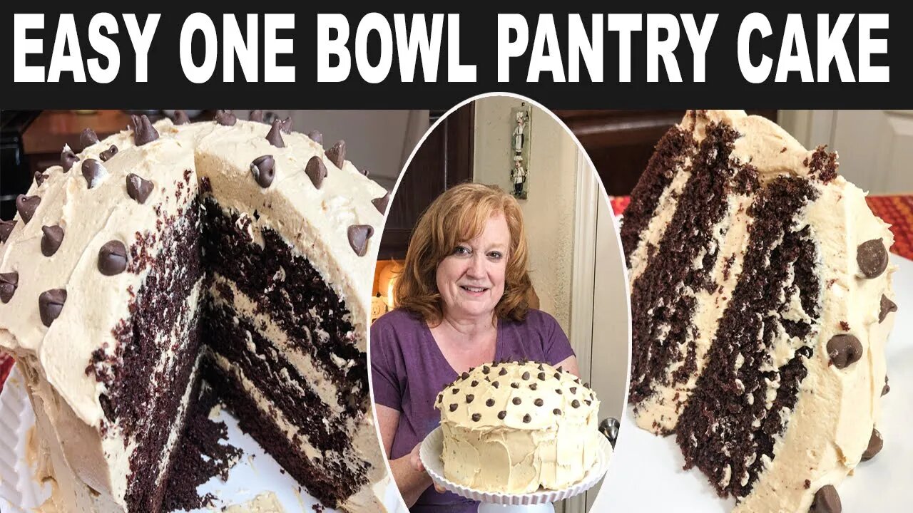 TRIPLE LAYER CHOCOLATE PANTRY CAKE WITH PEANUT BUTTER FROSTING | BAKE WITH ME PANTRY CAKE