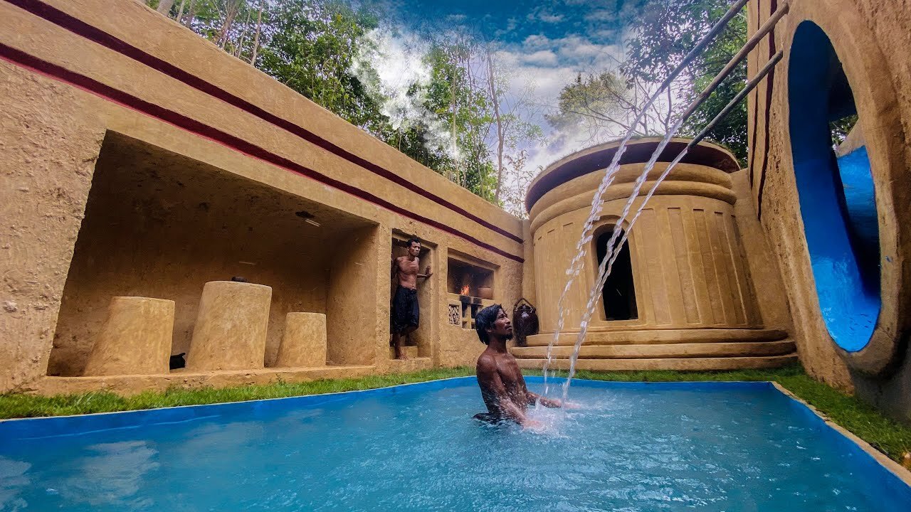 100 Days Building An Underground Temple House With Water Slide To Underground Swimming Pool