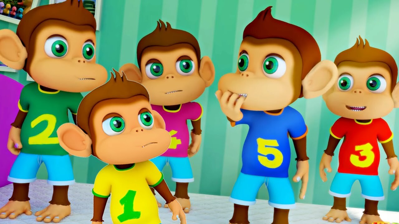 Five Little Monkeys Jumping on the bed - 3D Animation English Nursery rhyme for children