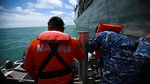 Mexican navy sailors help repair Guyana Defense Force coast guard boat