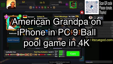 American Grandpa on iPhone in PC 9 Ball pool game in 4K 🎱🎱🎱 8 Ball Pool 🎱🎱🎱