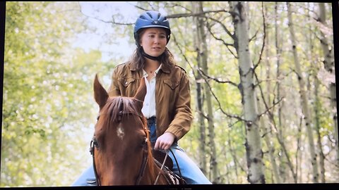 Heartland 17X03 Spoiler 1: Katie Riding Shadow and Someone on a Dirt bike Passes Them