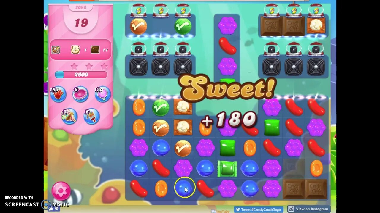 Candy Crush Level 2098 Audio Talkthrough, 2 Stars 0 Boosters