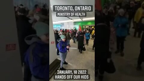 Ontario Canada: Demonstrating against Covid shots for kids: "Hands off our kids..."