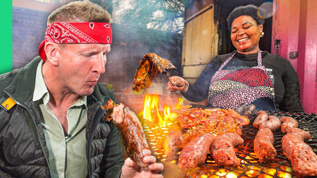 South Africa Street Food in Johannesburg!! Braai, Bread and Beef Head!!