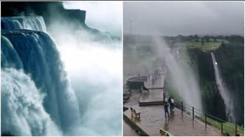 La cascata che torna su a causa del vento