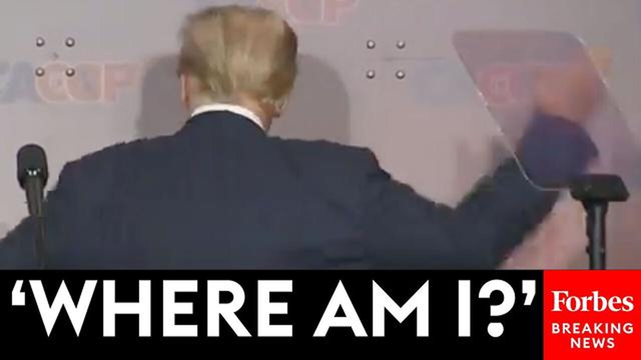 TRUMP DOES IMPRESSION OF BIDEN HAVING TROUBLE WALKING OFF STAGE DURING CALIFORNIA SPEECH