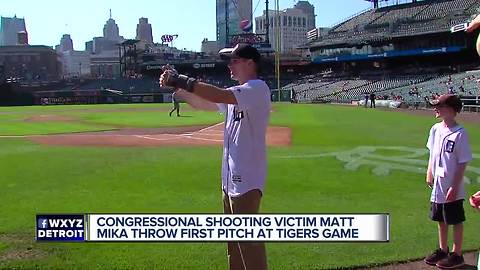 Congressional shooting victim Matt Mika throws first pitch at Tigers game