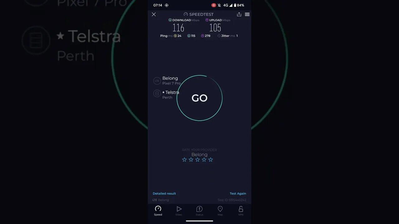 belong mobile Speedtest on pixel 7 pro