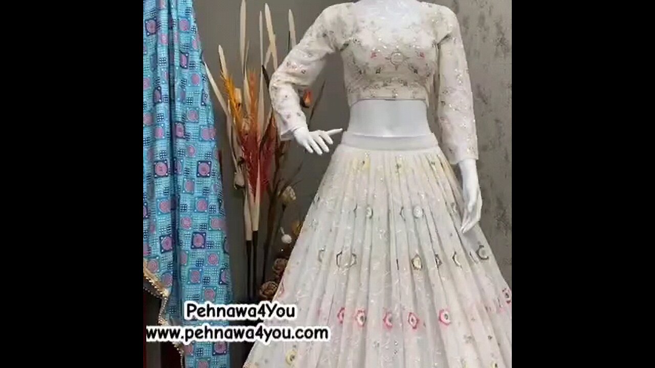 Designer Georgette Heavy Sequence Cotton Thread Embroidery Work Lehenga Choli Set