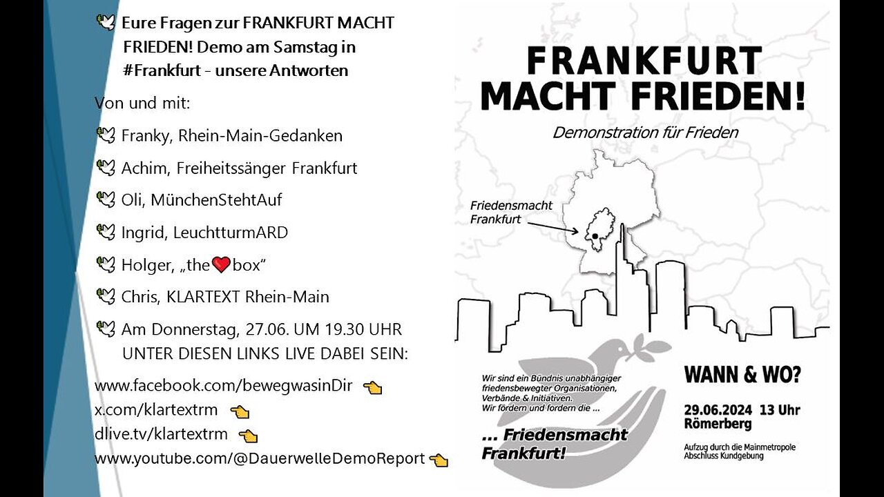 🕊 Eure Fragen zur FRANKFURT MACHT FRIEDEN! Demo am Samstag in #Frankfurt - unsere Antworten