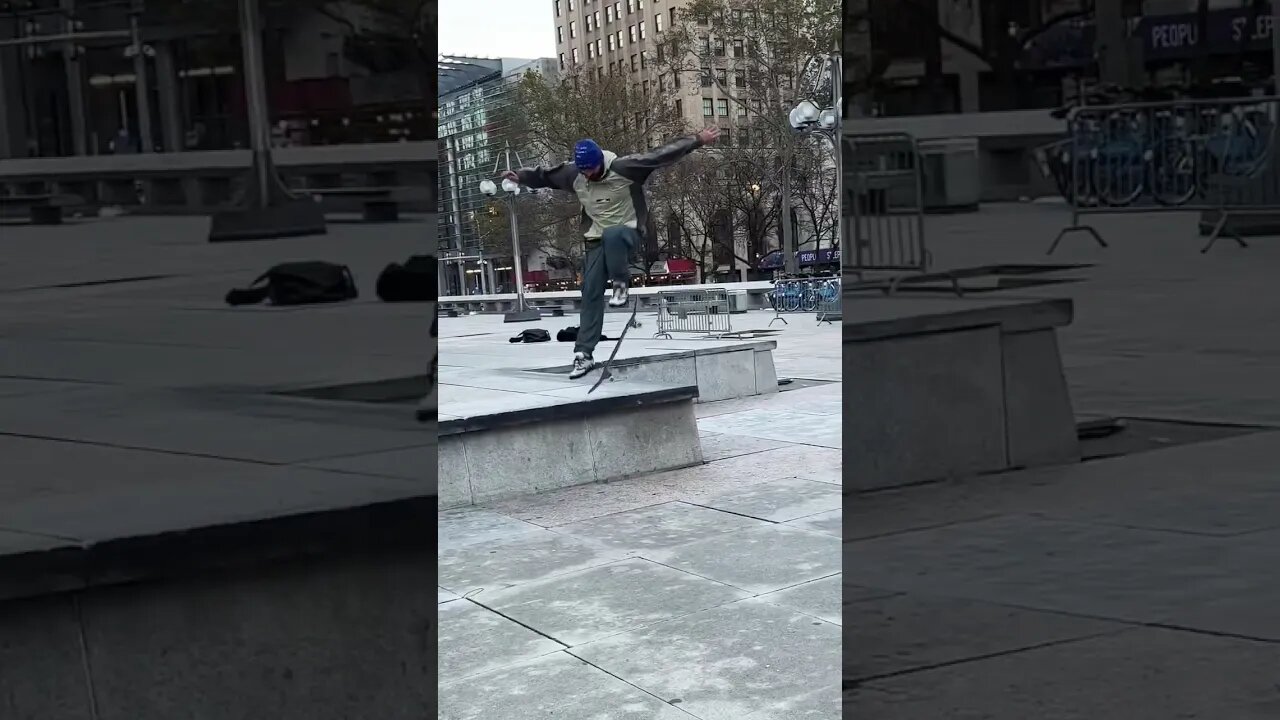 Dan Esh front shuv off the Muni stage 🏂 #philly #skateboarding #streetskating #skate #skateshorts