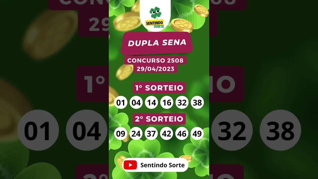 🍀 Resultado DUPLA SENA 2508 | 29/04/23 | Sentindo Sorte #shorts