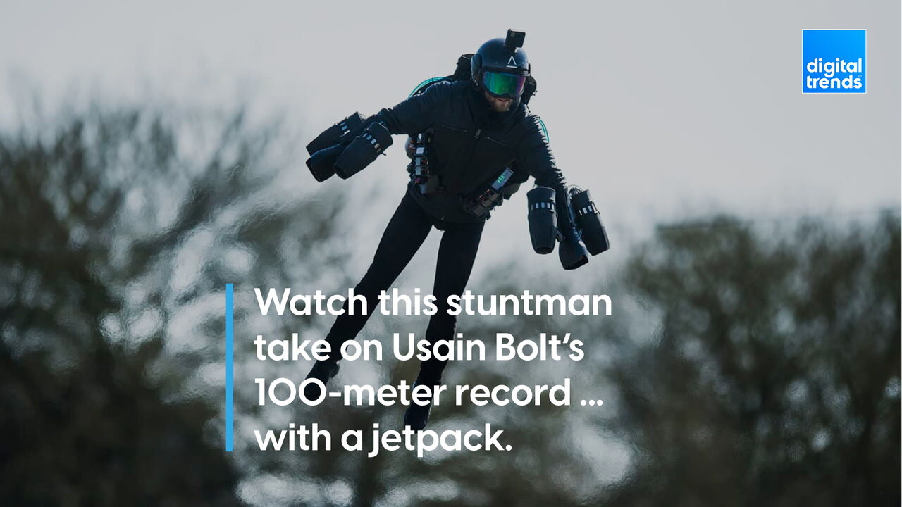 Watch this jetpack stuntman take on Usain Bolt’s 100-meter record