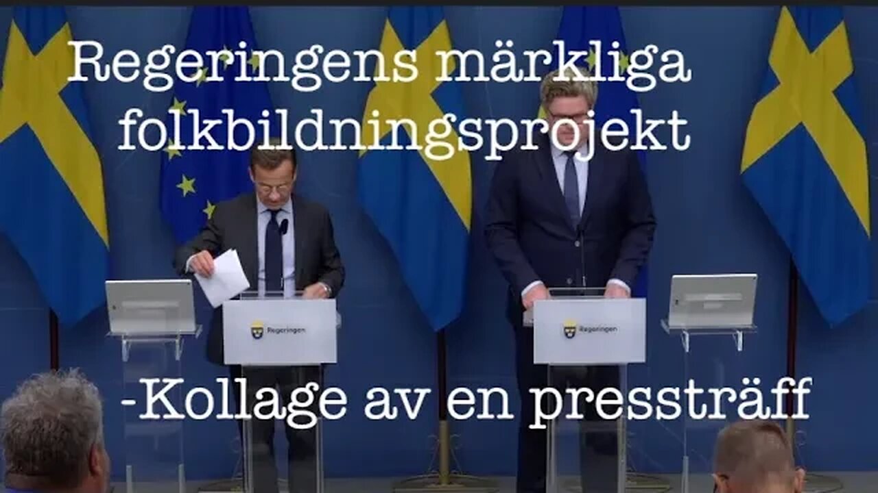 Regeringens märkliga folkbildningsprojekt -Kollage av en pressträff 1 augusti 2023