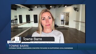 Towne Barre in Towson says "We're Open Baltimore!"