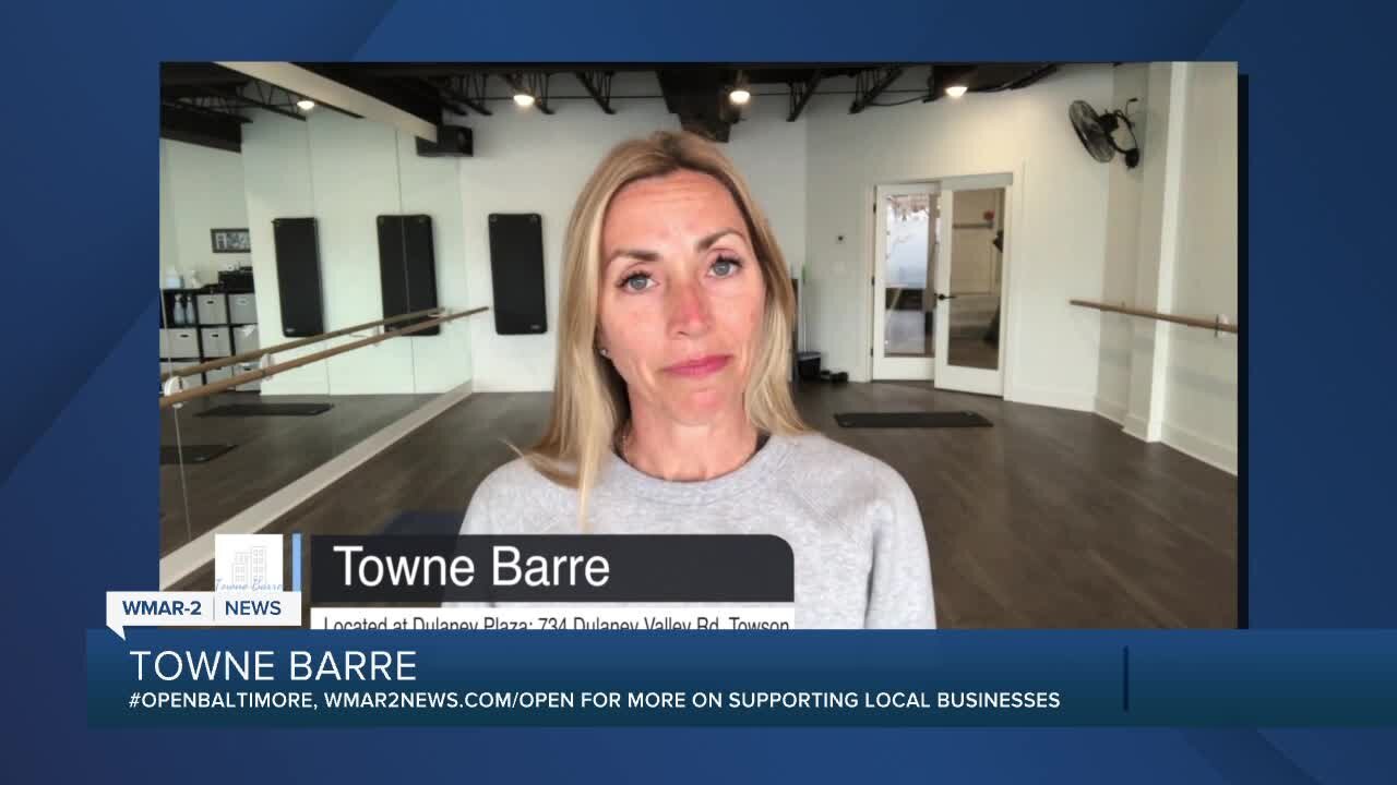 Towne Barre in Towson says "We're Open Baltimore!"