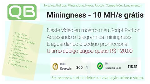 Miningness - Ganhe 10MHs + Python para burlar o captcha e consultar o bot do telegram