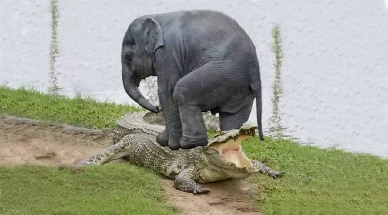 See how mother elephant saved her child from crocodile 🐊🐊?? Animal hunting fails.