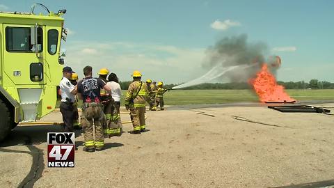 First responders conducting live fire training at airport