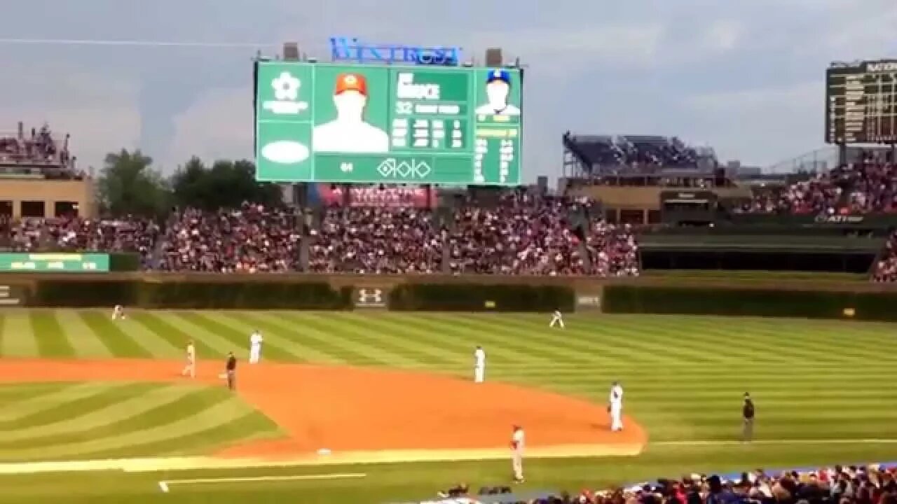 The new outfield Jumbotron at the Chicago Cubs Wrigley Field