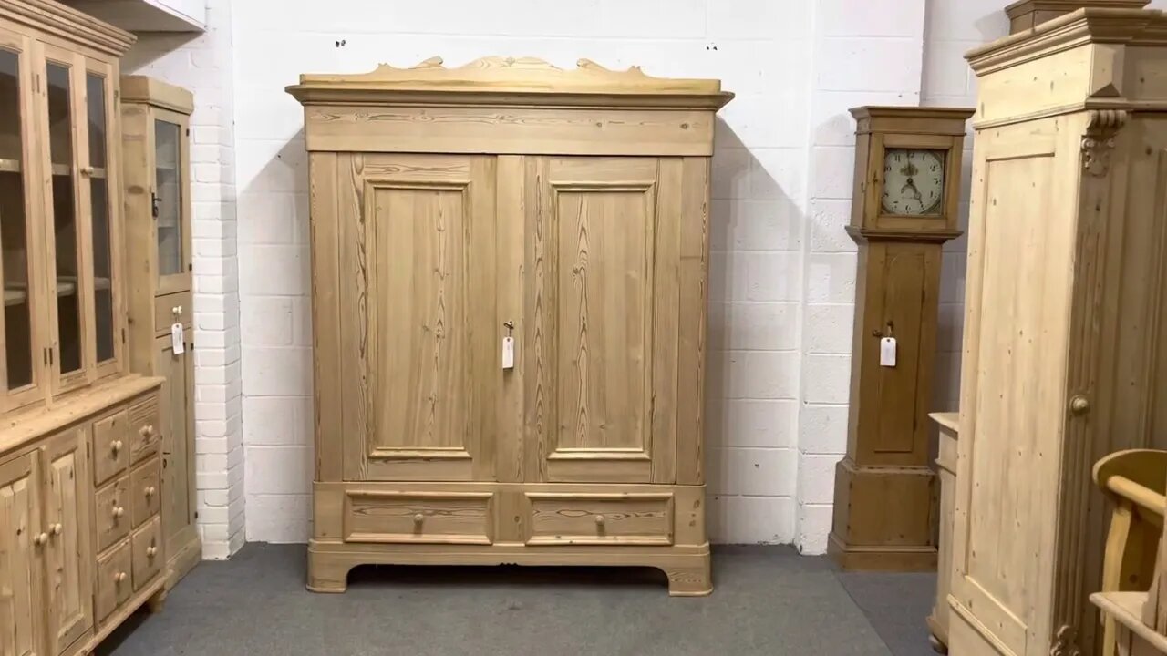 Large Old Pine Wardrobe Dismantles Bottom Drawers V1000H @Pinefinders Old Pine Furniture Warehouse